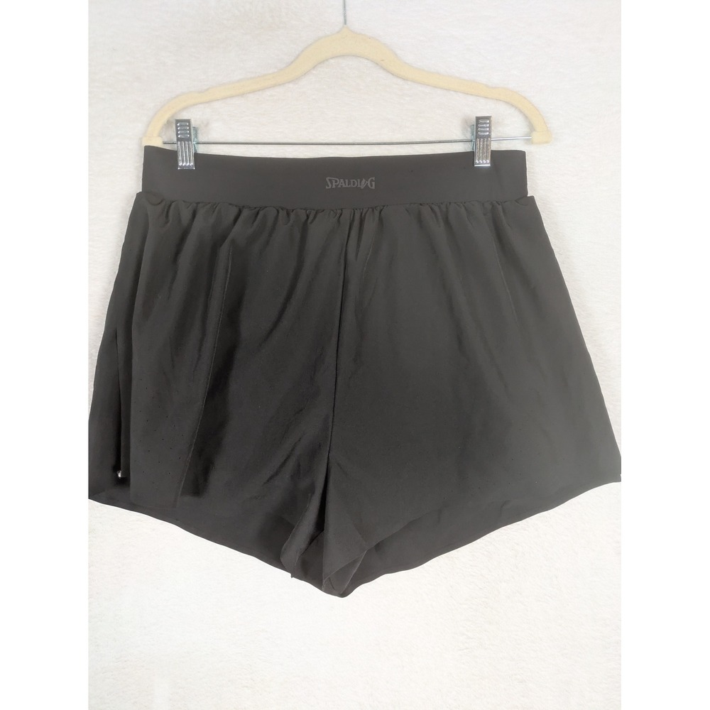 Spalding Athletic Shorts Women's L Black Laser Cut High Rise Workout Running